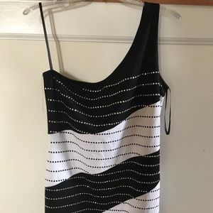 Black and white one-shoulder top